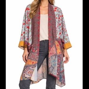 Floral Kimono Duster Wrap Cardigan sage, blue, patchwork style M/L